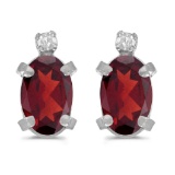 Certified 14k White Gold Oval Garnet And Diamond Earrings