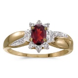 Certified 14k Yellow Gold Oval Garnet And Diamond Ring