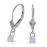 Certified 14k White Gold 5mm Round Genuine Aquamarine Lever-back Earrings