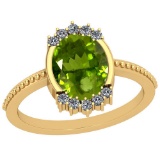 2.64 Ctw I2/I3 Peridot And Diamond 10K Yellow Gold Vintage Style Ring