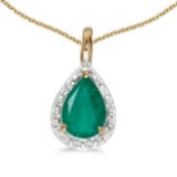 Certified 14k Yellow Gold Pear Emerald Pendant