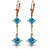 14K Solid Rose Gold Leverback Earrings with Blue Topaz