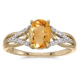 Certified 10k Yellow Gold Oval Citrine And Diamond Ring