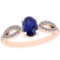 0.64 Ctw Blue Sapphire And Diamond I2/I3 14K Rose Gold Vintage Style Ring