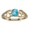 Certified 10k Yellow Gold Oval Blue Topaz And Diamond Ring 0.42 CTW