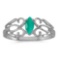 Certified 10k White Gold Marquise Emerald Filagree Ring