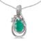 Certified 14k White Gold Oval Emerald And Diamond Teardrop Pendant