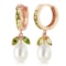 14K Solid Rose Gold Hoop Earrings with Peridots & pearls