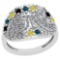 0.90 Ctw SI2/I1 Treated Fancy Blue ,Black,Yellow And White Diamond 14K White Gold Ring