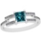 0.93 Ctw I2/I3 Treated Fancy Blue And White Diamond Platinum Ring