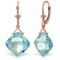 14K Solid Rose Gold Leverback Earrings with Checkerboard Cut Blue Topaz