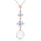 14K Solid Rose Gold Necklace with Natural Aquamarines & pearls