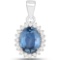 2.55 Carat Genuine Blue Sapphire and White Diamond 14K White Gold Pendant