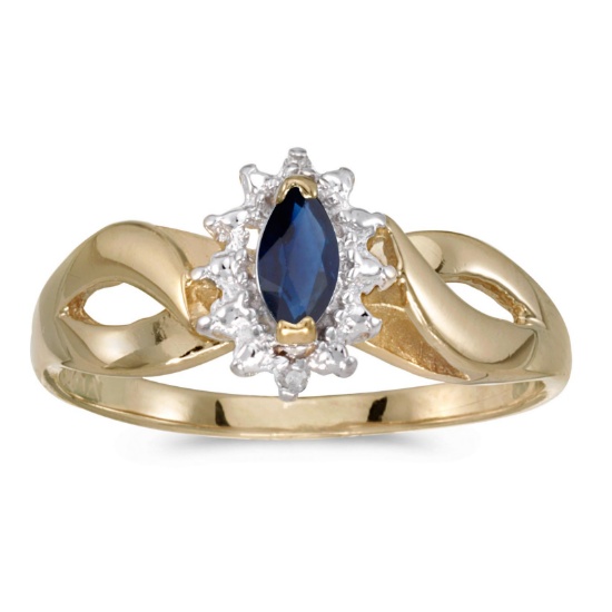 Certified 10k Yellow Gold Marquise Sapphire And Diamond Ring 0.23 CTW