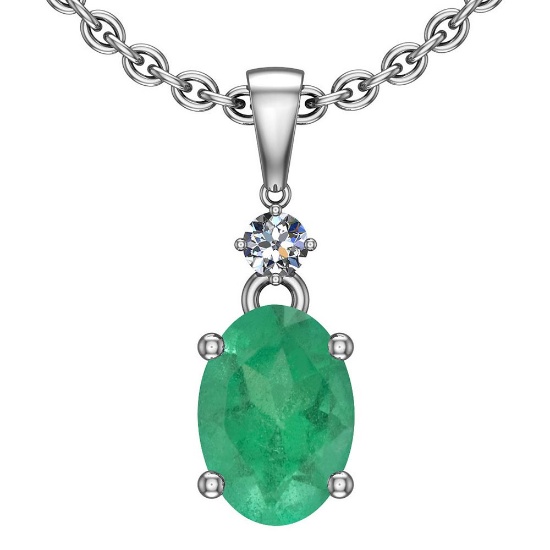 4.25 Ctw Emerald And Diamond I2/I3 14K White Gold Victorian Pendant