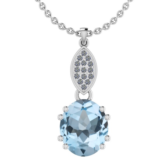 26.72 Ctw I2/I3 Blue Topaz And Diamond 14K White Gold Necklace