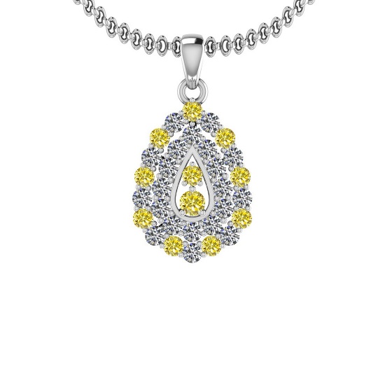 1.15 Ctw I2/I3 Treated Fancy Yellow And White Diamond 14K White Gold Necklace