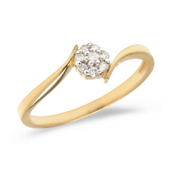 Certified 10K Yellow Gold Diamond Cluster Ring 0.08 CTW