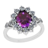 2.88 Ctw VS/SI1 Amethyst And Diamond 10K White Gold Vintage Ring