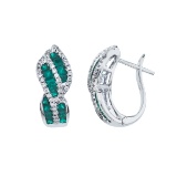 Certified 14k White Gold Emerald and Diamond Swirl Earring