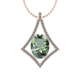 Certified 18.53 Ctw Green Amethyst And Diamond I1/I2 10K Rose Gold Pendant