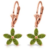 14K Solid Rose Gold Leverback Earrings with Natural Peridot