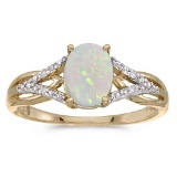 Certified 14k Yellow Gold Oval Opal And Diamond Ring