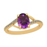 1.37 Ctw Amethyst And Diamond I2/I3 14K Yellow Gold Vintage Style Ring