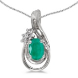 Certified 14k White Gold Oval Emerald And Diamond Teardrop Pendant