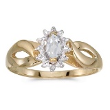 Certified 10k Yellow Gold Marquise White Topaz And Diamond Ring