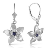 0.2 CTW 14K Solid White Gold Leverback Flowers Earrings Sapphire
