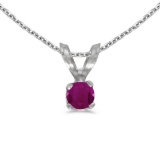 Certified 14k White Gold Round Ruby Pendant 0.12 CTW
