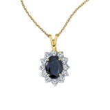 Certified 14k Yellow Gold Oval Sapphire Pendant with Diamonds