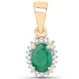 0.50 Carat Genuine Zambian Emerald and White Diamond 14K Yellow Gold Pendant