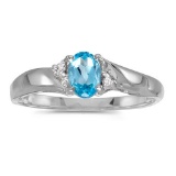 Certified 14k White Gold Oval Blue Topaz And Diamond Ring
