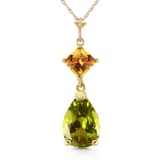 2 CTW 14K Solid Gold Necklace Natural Citrine Peridot
