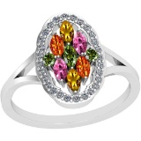 0.91 Ctw VS/SI1 Multi Sapphire And Diamond Platinum Ring