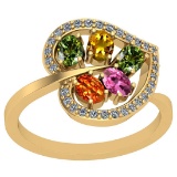 1.40 Ctw VS/SI1 Multi Sapphire And Diamond 14k Yellow Gold Ring