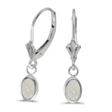 Certified 14k White Gold Oval Opal Bezel Lever-back Earrings