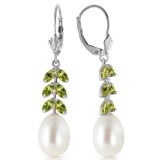 9.2 CTW 14K Solid White Gold Time Together Peridot pearl Earrings
