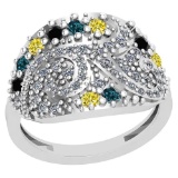 0.90 Ctw SI2/I1 Treated Fancy Blue ,Black,Yellow And White Diamond 14K White Gold Ring