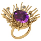 8.49 Ctw VS/SI1 Amethyst And Diamond 14k Yellow Gold Victorian Style Ring