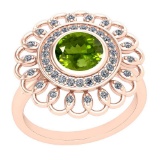 1.49 Ctw Peridot And Diamond I2/I3 10k Rose Gold Vintage Style Ring