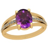 2.61 Ctw Amethyst And Diamond I2/I3 10k Yellow Gold Vintage Style Ring