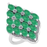 5.95 Ctw VS/SI1 Emerald And Diamond 14K White Gold Vintage Style Ring