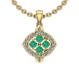 0.27 Ctw Emerald And Diamond I2/I3 14K Yellow Gold Necklace