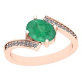 1.35 Ctw Emerald And Diamond I2/I3 14K Rose Gold Vintage Style Ring