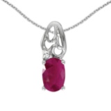 Certified 14k White Gold Oval Ruby And Diamond Pendant