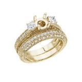 Certified 14K Yellow Gold 1 Ct Fashion Bridal Diamond Ring Set