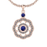 1.03 Ctw VS/SI1 Blue Sapphire And Diamond 14K Rose Gold Pendant Necklace